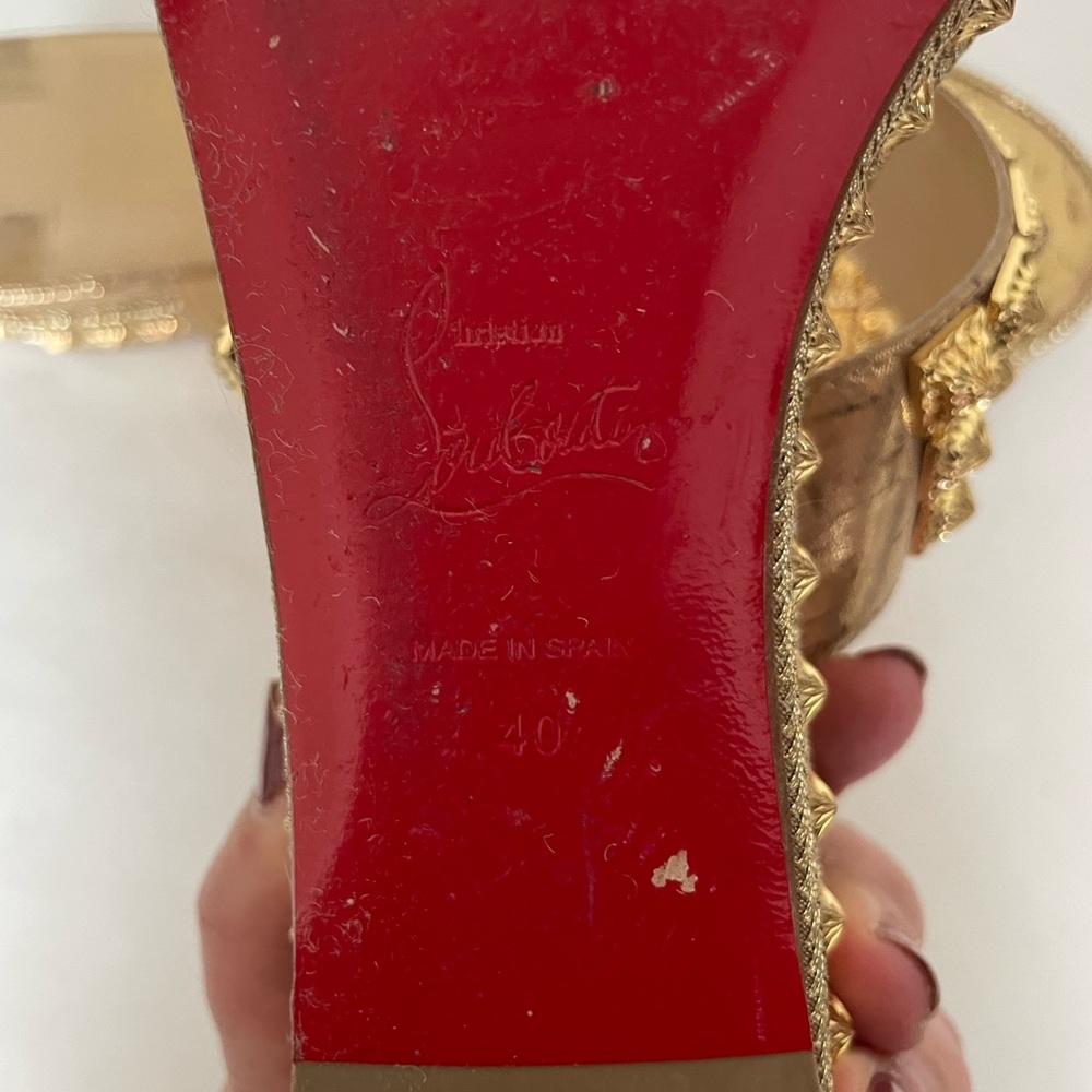 RARE Christian Louboutin Gold Spike Red Sole Platform Sandal Espadrille - Picture 10 of 16